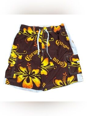 Mens Y2K Corona Extra All Over Print Beer Promo Brown Board Shorts Size M